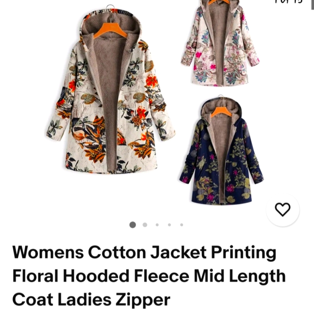 Women's cotton blend fleece lined floral hooded coat